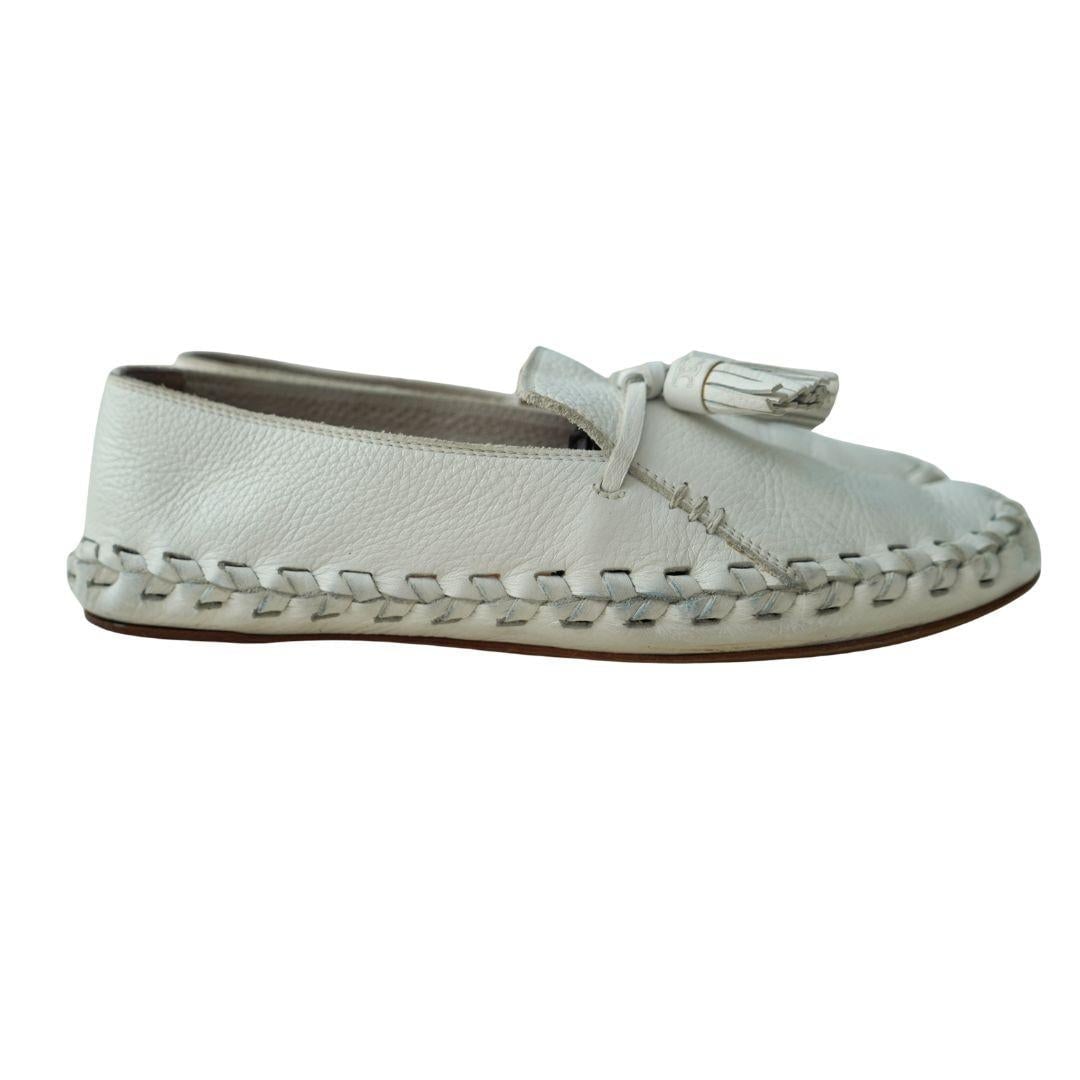 Celine White Leather Tassel Loafers sz 9.5 - 15