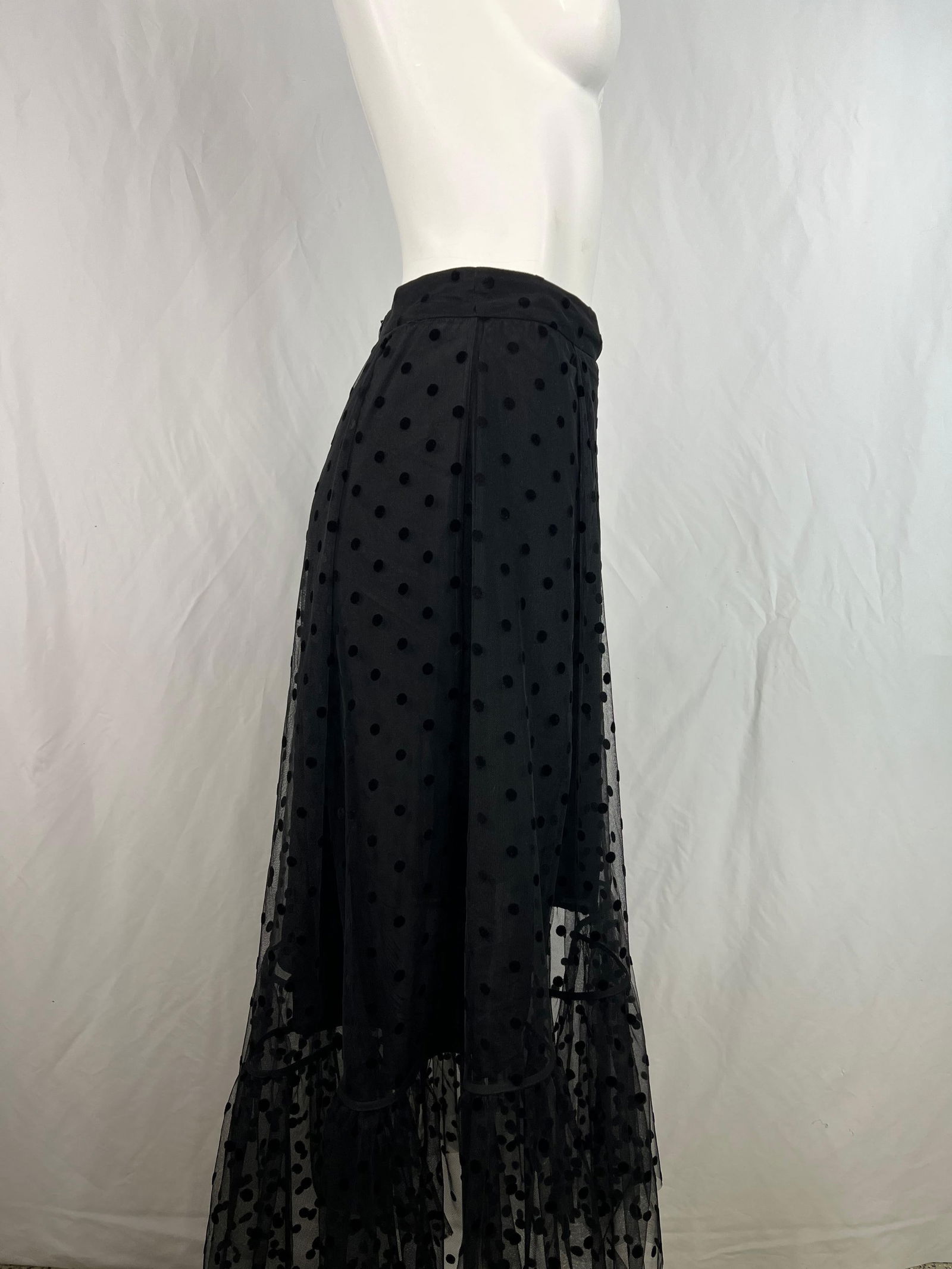 Huishan Zhang Black Polka Dot Midi Skirt, Size 4 - 7