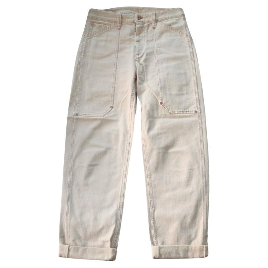 Brunello Cucinelli Cream Baggy Straight Leg Cargo Jean Pants: Brunello Cucinelli Cream Baggy Straight Leg Cargo Jean Pants US size 4 Italian size 40 Made in Italy 98% cotton 2% elastane Perfect condition Waist 31" Hips 41" Length 36.5" when cuffed as shown in