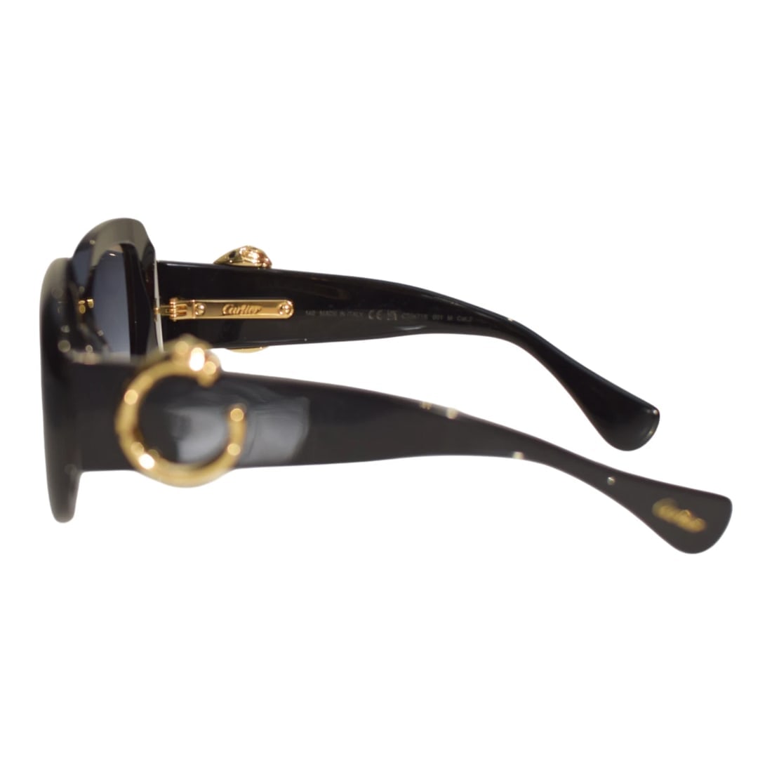 Cartier CT0471S Black with Gold Panther-C Acetate Square Sunglasses with box - 7