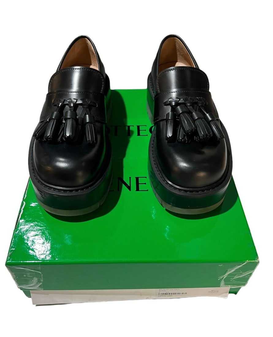 Bottega Veneta Black Leather Loafer Shoes, Size 40 - 8