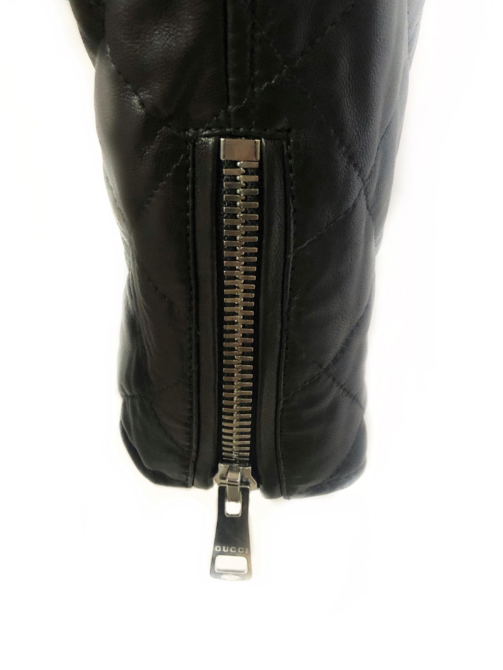 GUCCI Brown Leather Moto Jacket w/ Pearls Size 44 - 12