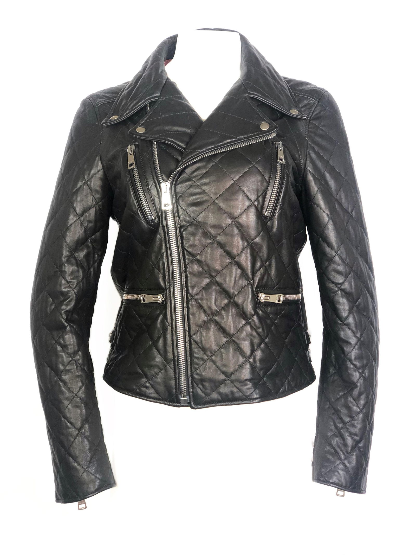GUCCI Brown Leather Moto Jacket w/ Pearls Size 44 - 2
