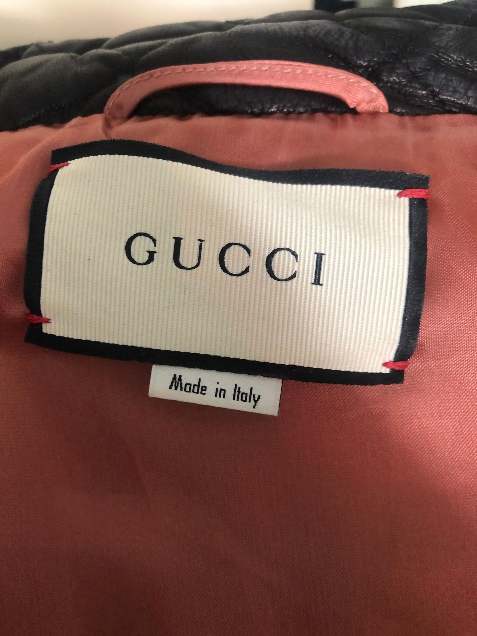 GUCCI Brown Leather Moto Jacket w/ Pearls Size 44 - 6