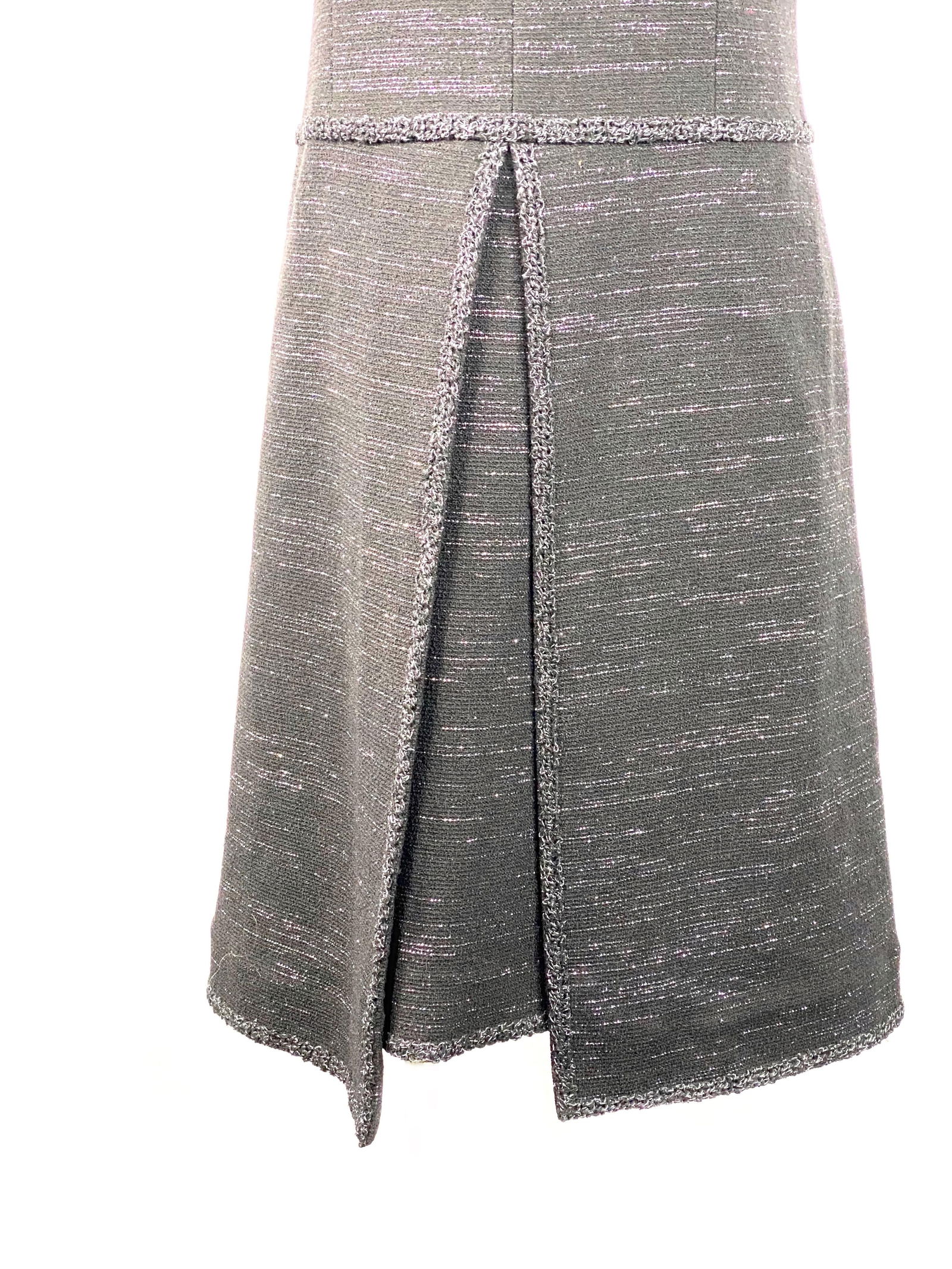 Chanel Black Tweed and Metallic Sleeveless Midi Dress Size 40 - 11