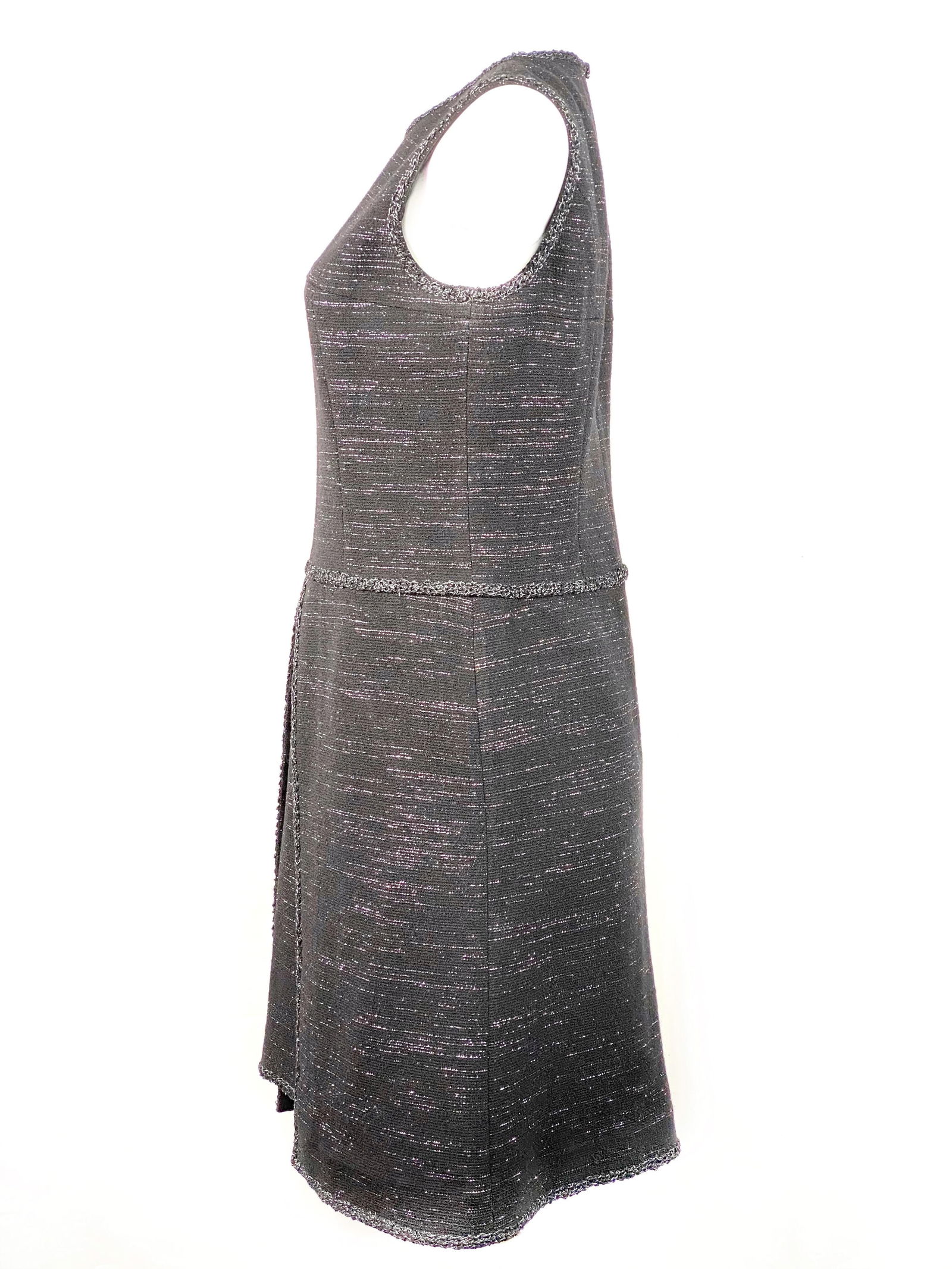 Chanel Black Tweed and Metallic Sleeveless Midi Dress Size 40 - 2