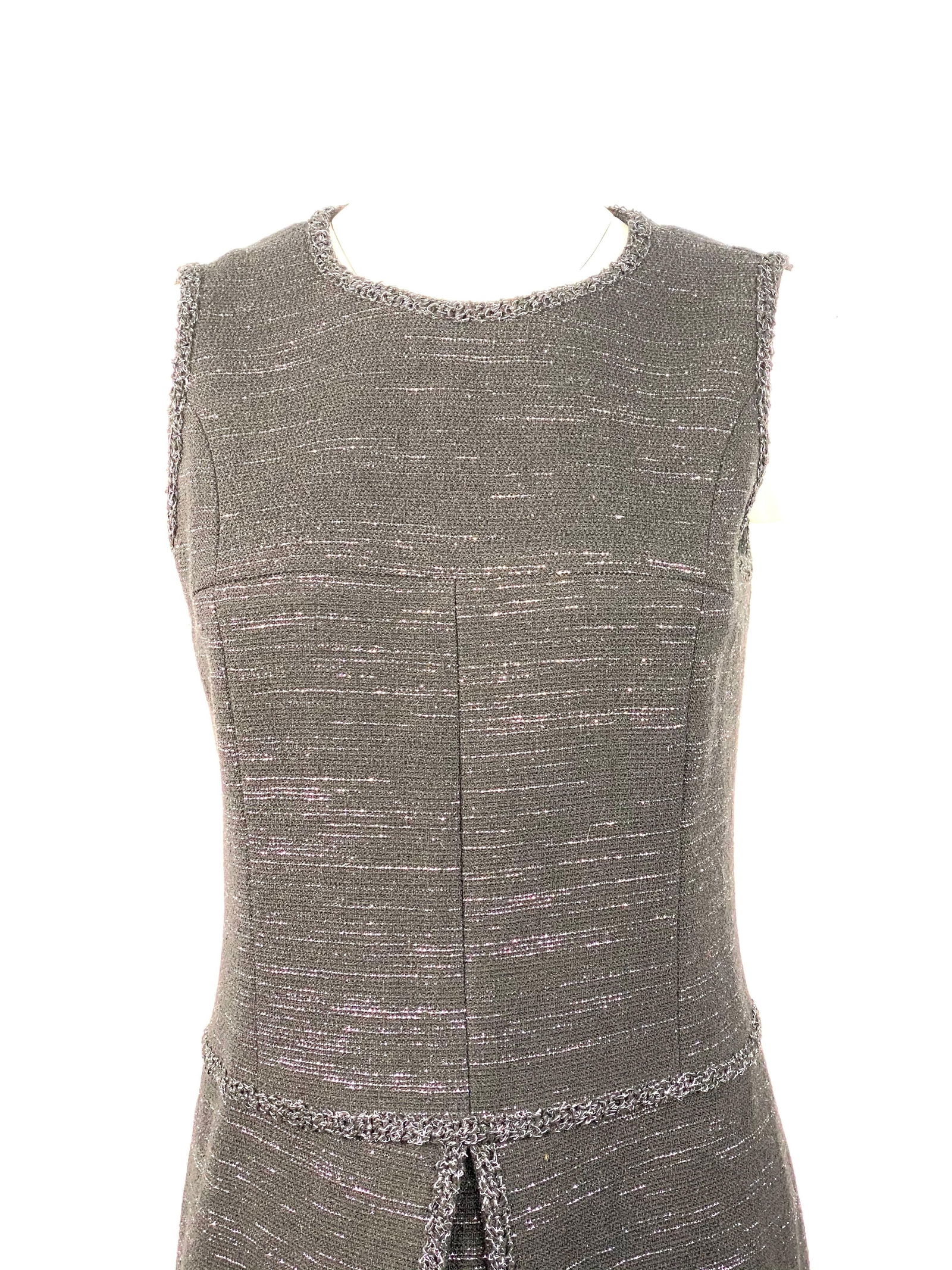 Chanel Black Tweed and Metallic Sleeveless Midi Dress Size 40 - 8