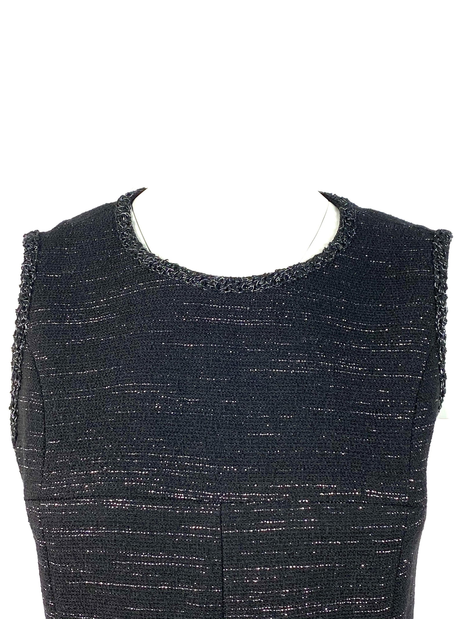 Chanel Black Tweed and Metallic Sleeveless Midi Dress Size 40 - 9