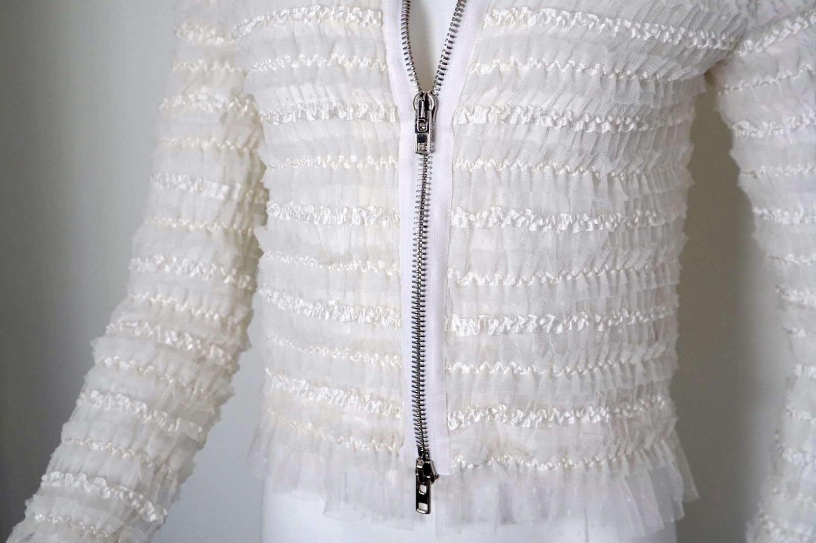 Givenchy Cream Mesh & Ribbon striped Zip Jacket Size 40 - 14