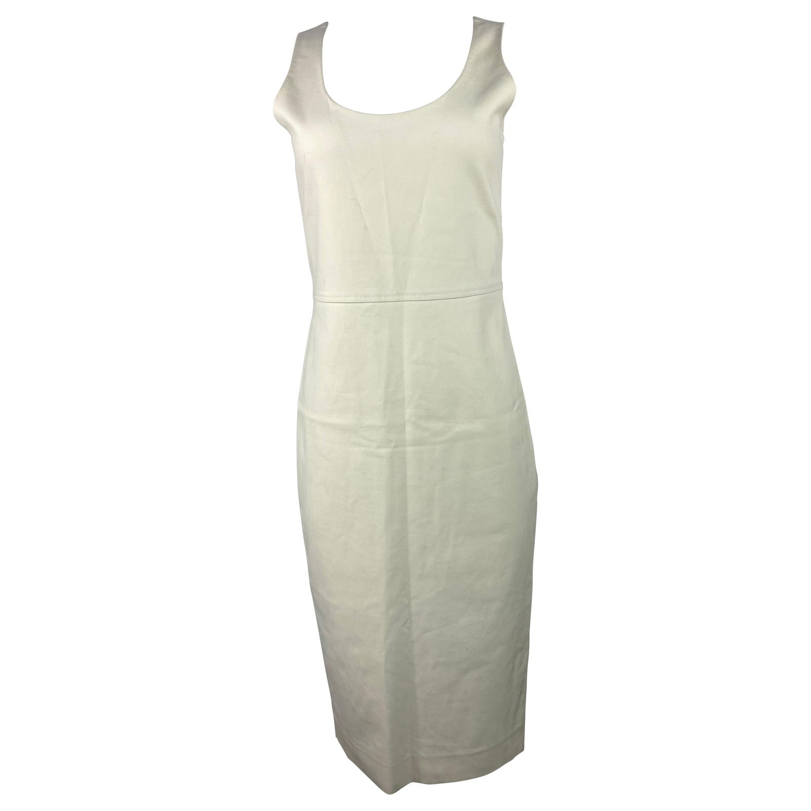 The Row White Cotton Dress, Size 8: Product details: The dress features sleeveless, crew neck line, mid length and rear zip closure. Made in USA. Reserve: $792.00 Shipping: Domestic: Flat-rate of $85.99 to anywhere within the