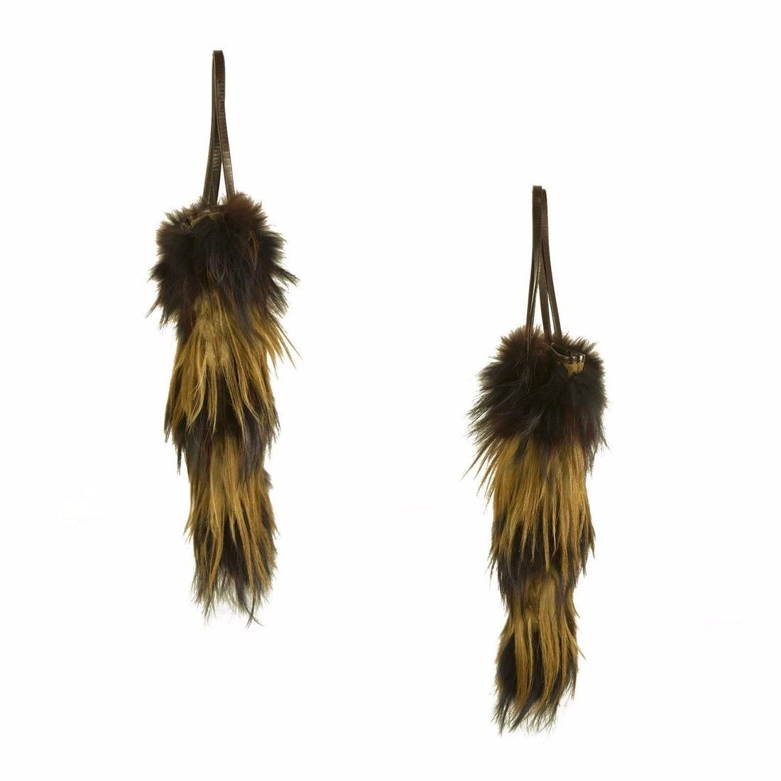 Fendi Long Hair Fox Stripped Fur Brown Leather Shoulder Bucket Tote Bag Handbag - 3