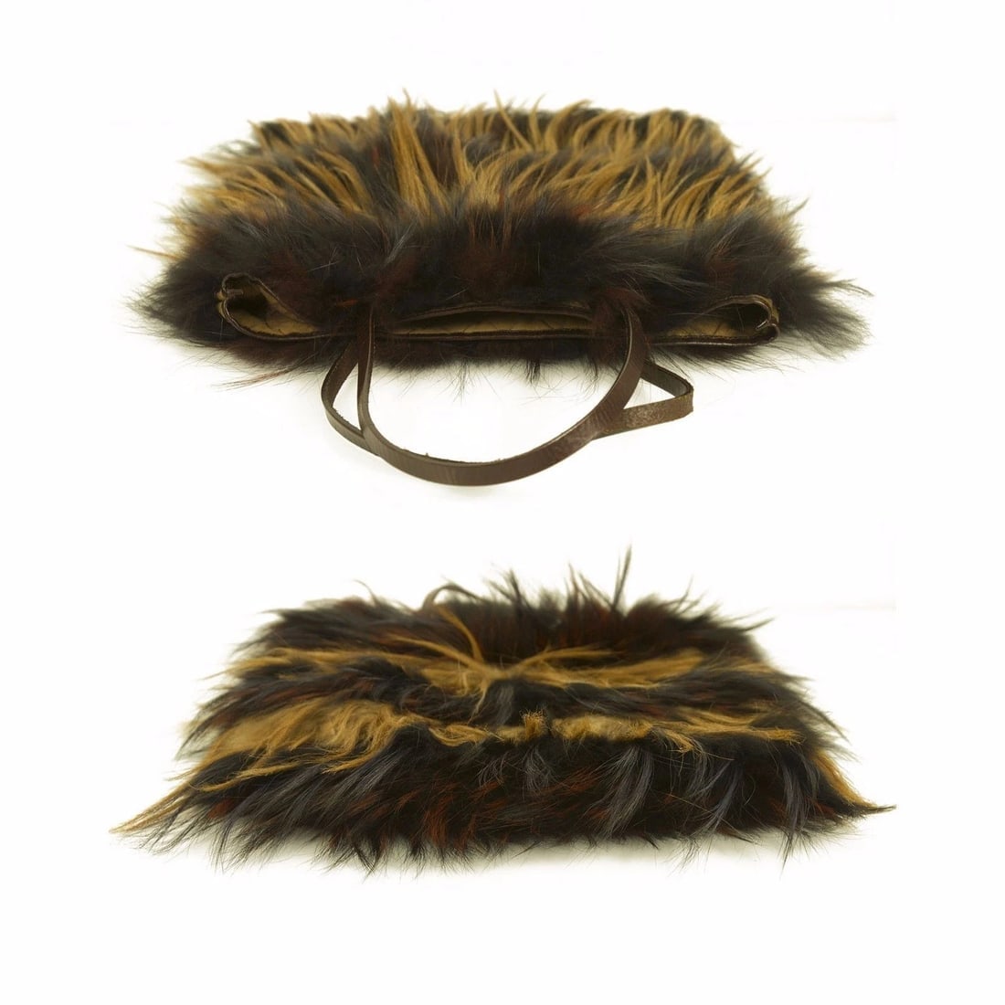 Fendi Long Hair Fox Stripped Fur Brown Leather Shoulder Bucket Tote Bag Handbag - 4