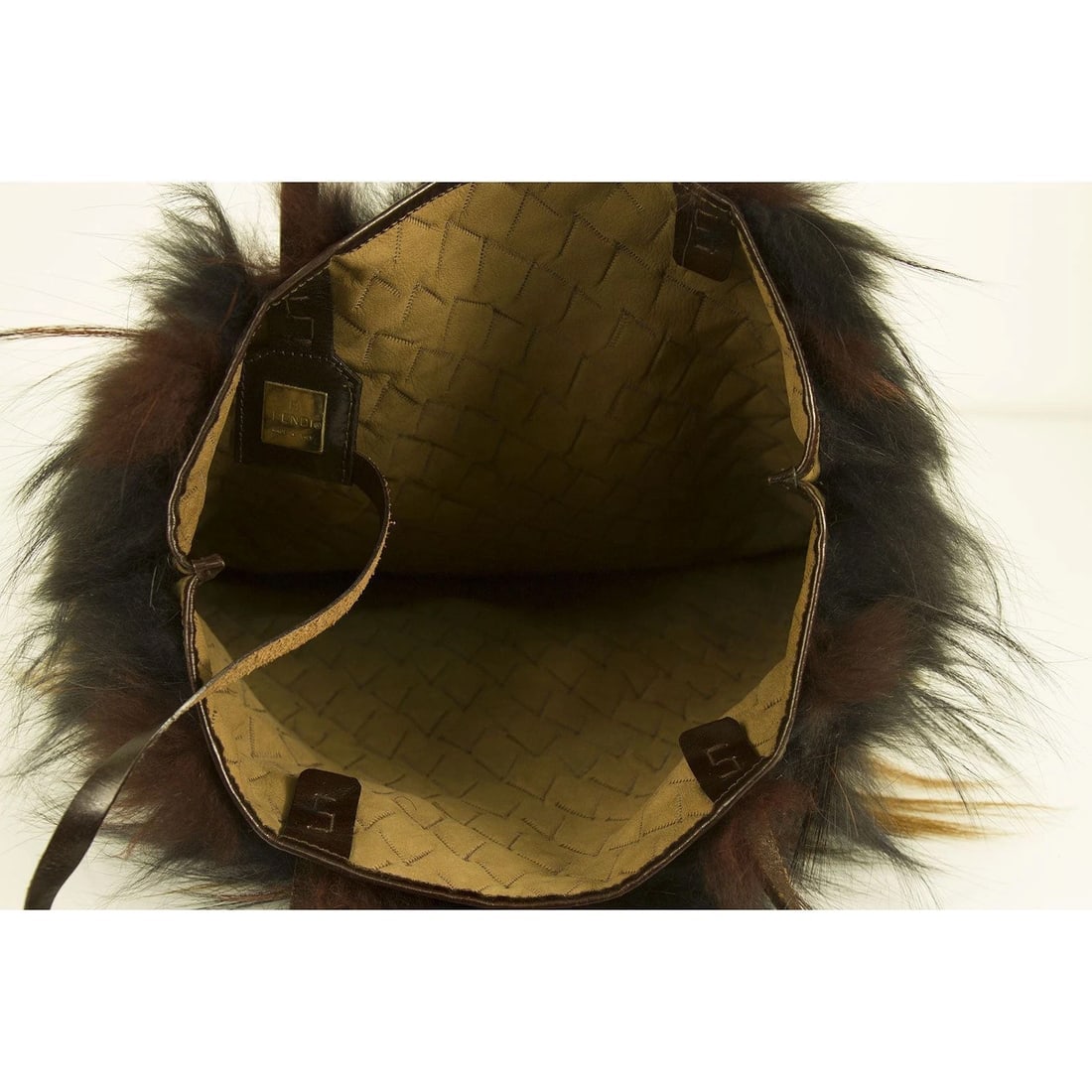 Fendi Long Hair Fox Stripped Fur Brown Leather Shoulder Bucket Tote Bag Handbag - 7
