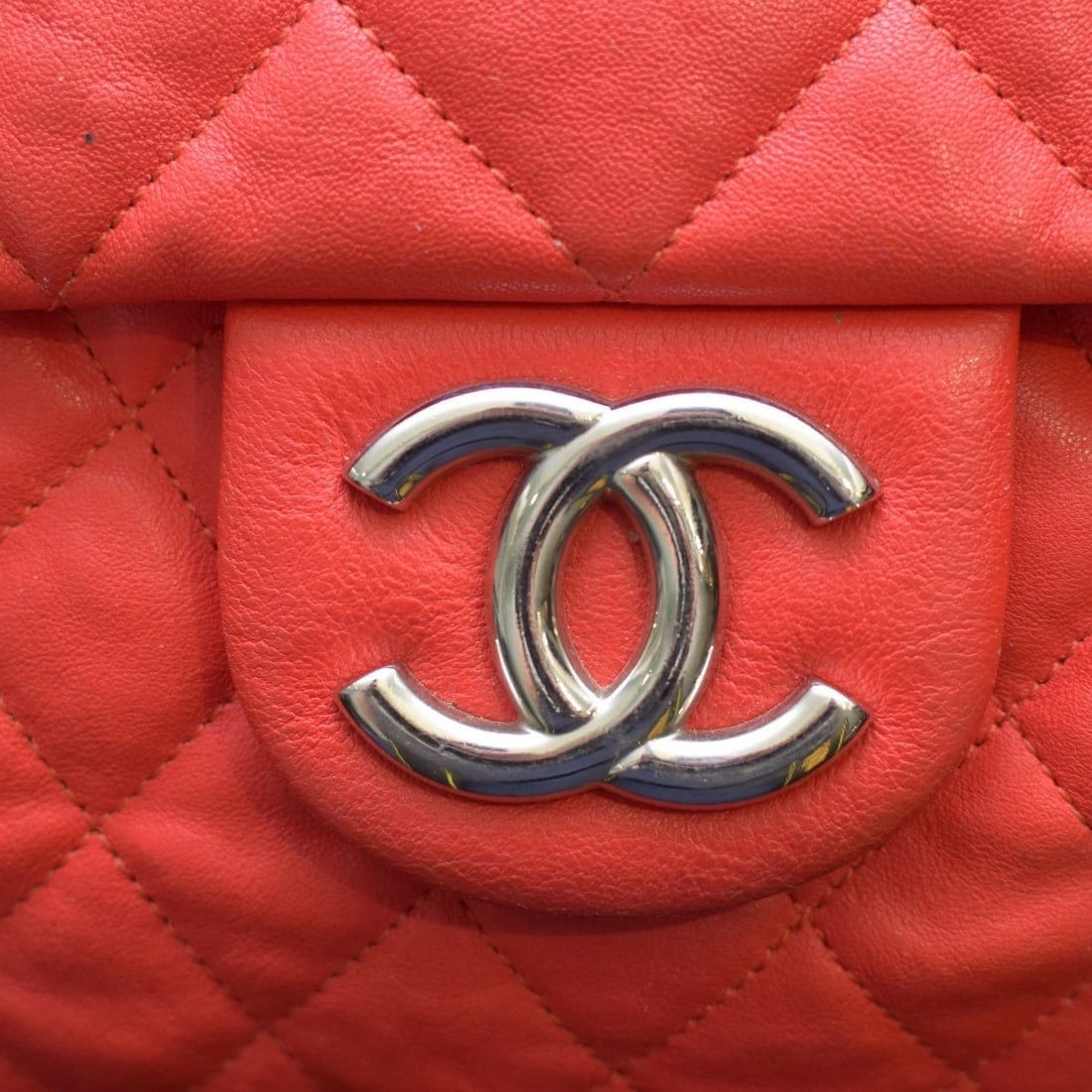 Chanel Red Calf Leather Chain Around Maxi Flap Bag - 12