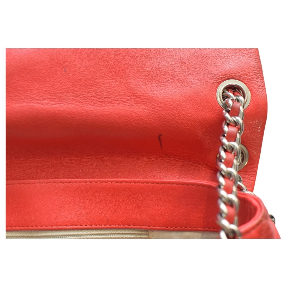 Chanel Red Calf Leather Chain Around Maxi Flap Bag - 16
