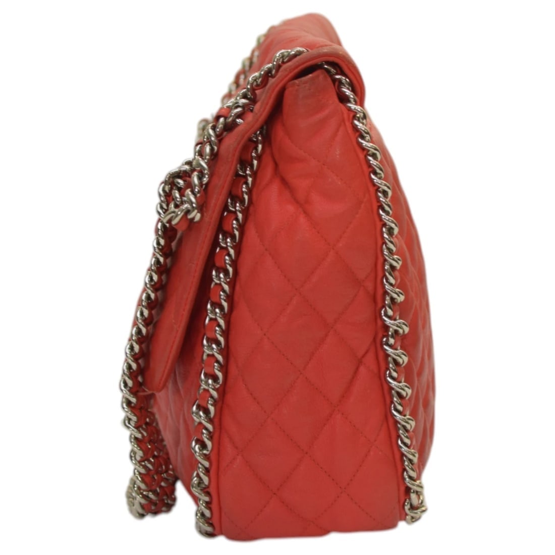 Chanel Red Calf Leather Chain Around Maxi Flap Bag - 4