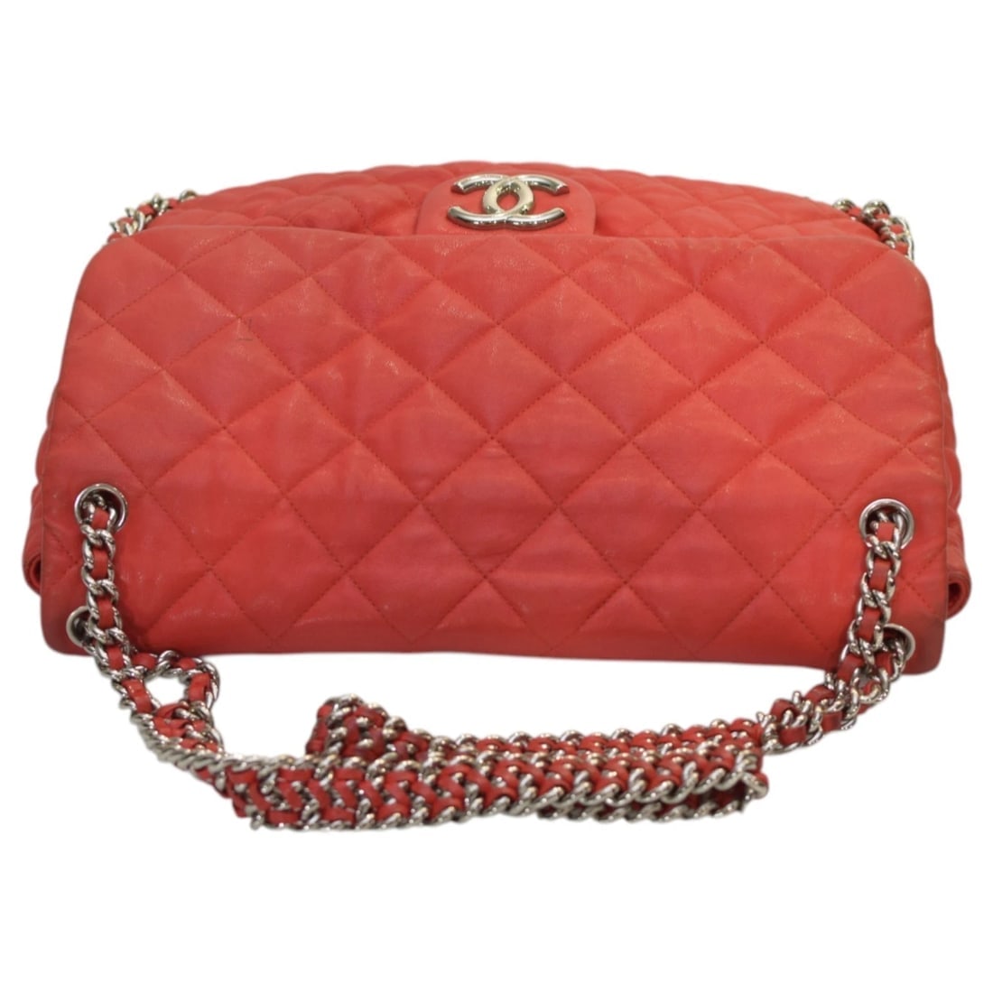 Chanel Red Calf Leather Chain Around Maxi Flap Bag - 5