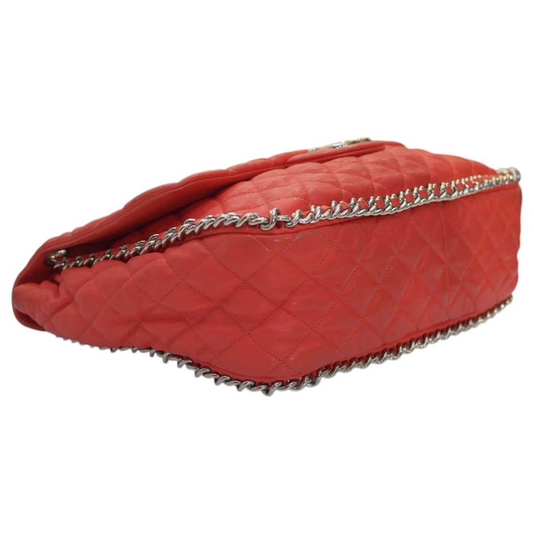 Chanel Red Calf Leather Chain Around Maxi Flap Bag - 7