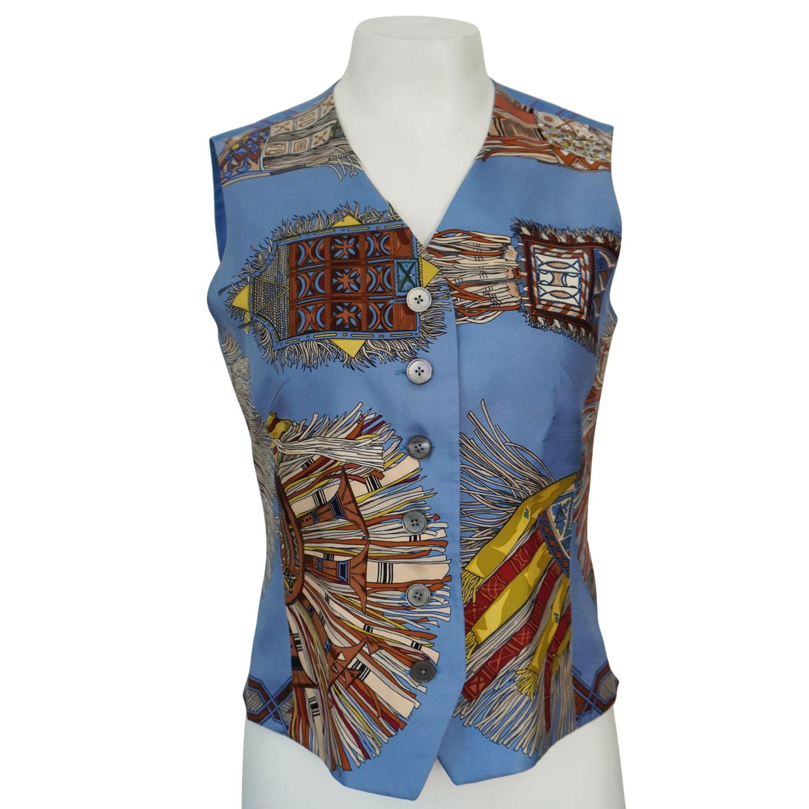 Hermès Blue Silk Buttoned Vest - 7