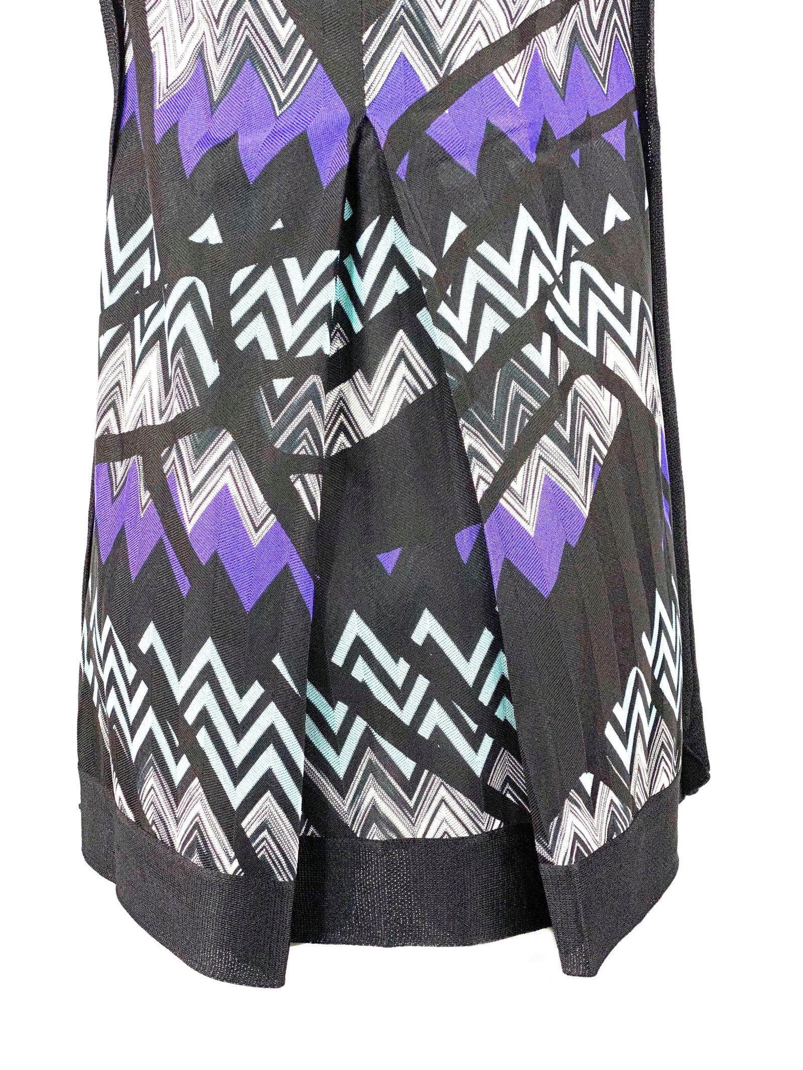 MISSONI Black and Blue Zig Zag V- Neck Short Sleeves Mini Dress - 2