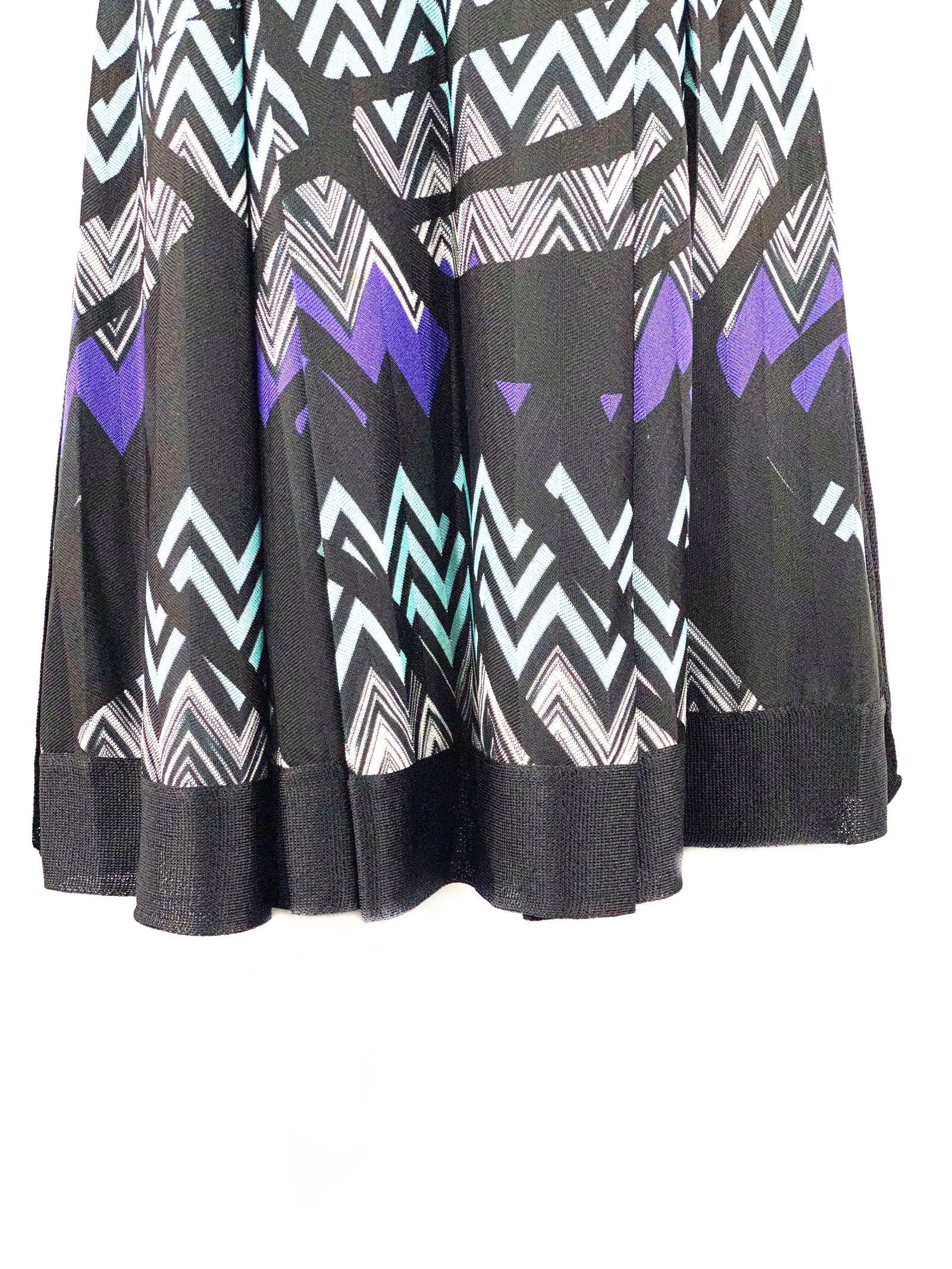 MISSONI Black and Blue Zig Zag V- Neck Short Sleeves Mini Dress - 9