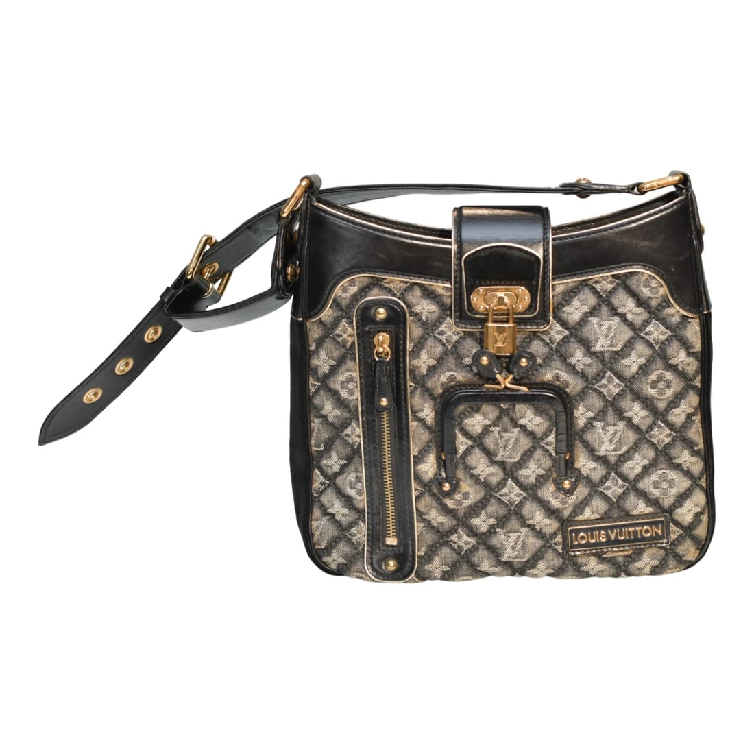 Louis Vuitton Limited Edition Black Quilted Monogram Gray Denim Musette Bag - 12
