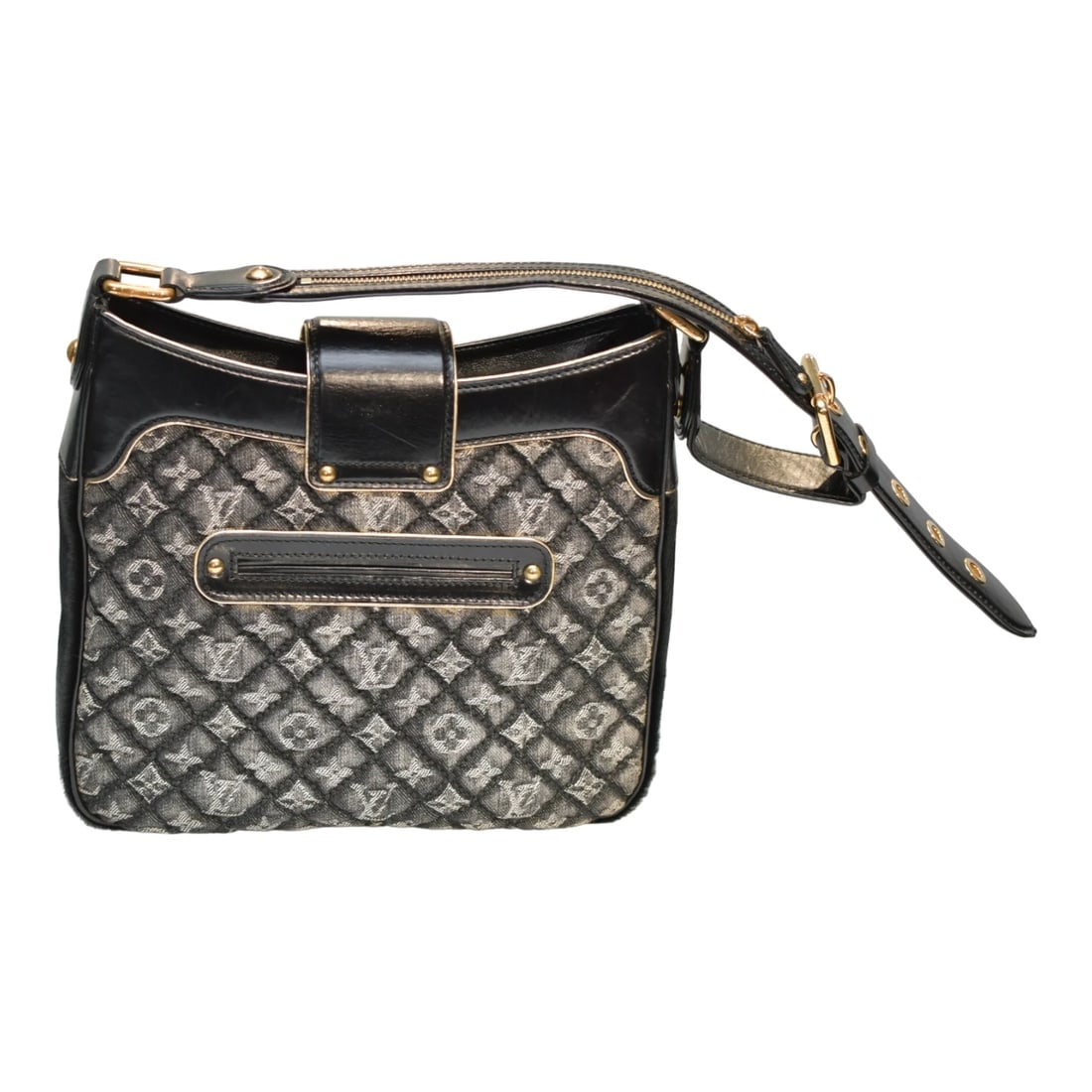 Louis Vuitton Limited Edition Black Quilted Monogram Gray Denim Musette Bag - 16