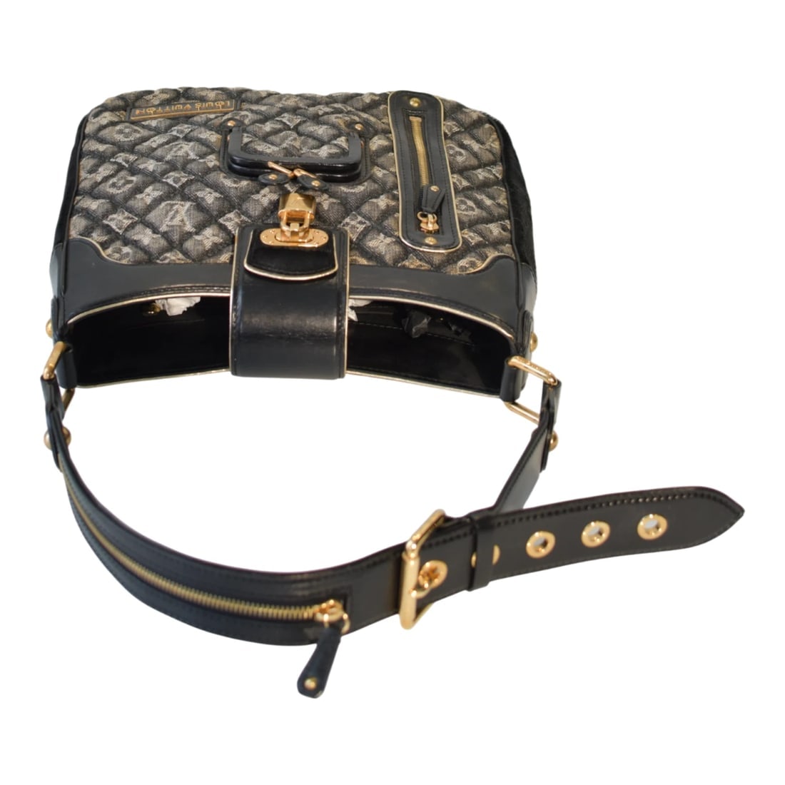 Louis Vuitton Limited Edition Black Quilted Monogram Gray Denim Musette Bag - 5