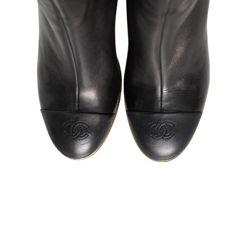 Chanel Black Leather CC Over The Knee Wedge Boots SZ 40 - 14