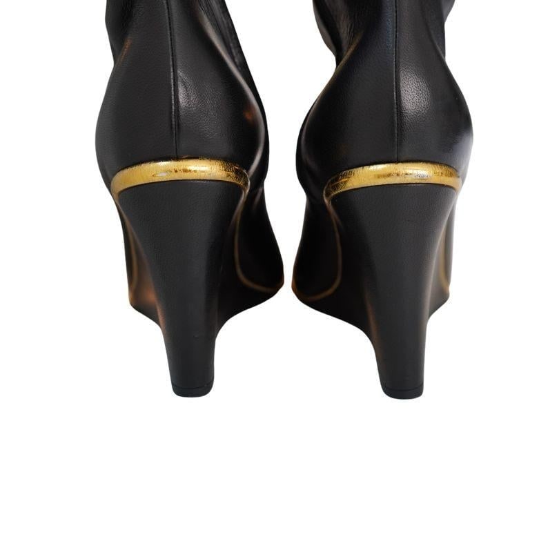 Chanel Black Leather CC Over The Knee Wedge Boots SZ 40 - 15