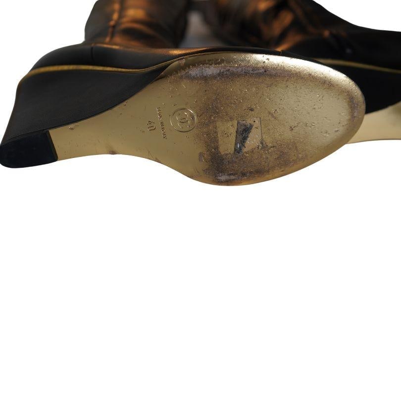 Chanel Black Leather CC Over The Knee Wedge Boots SZ 40 - 3