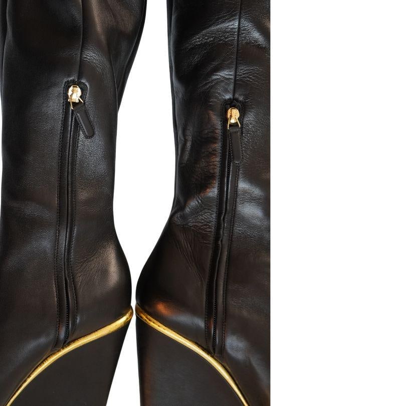 Chanel Black Leather CC Over The Knee Wedge Boots SZ 40 - 5