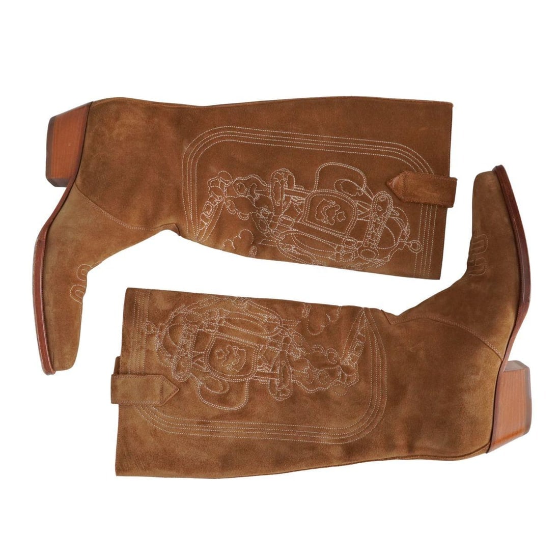 Hermès Brown Suede Calfskin Folk 35 Embroidered Cowboy Boots sz 38 - 10