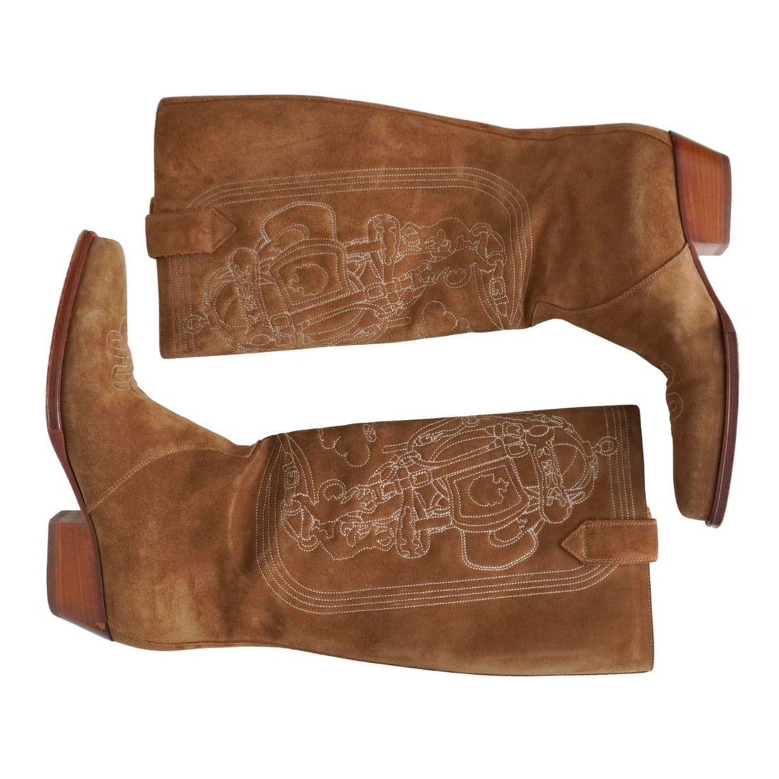 Hermès Brown Suede Calfskin Folk 35 Embroidered Cowboy Boots sz 38 - 11