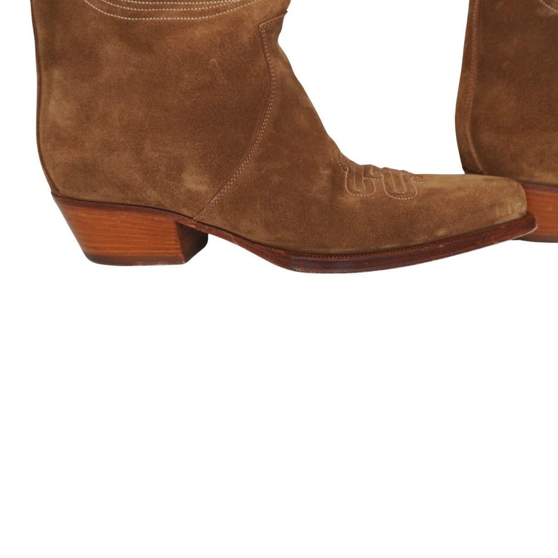Hermès Brown Suede Calfskin Folk 35 Embroidered Cowboy Boots sz 38 - 12