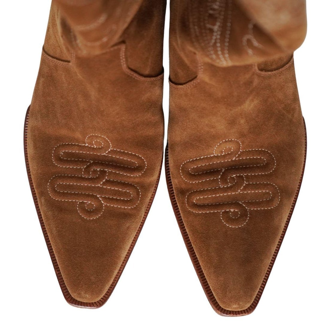 Hermès Brown Suede Calfskin Folk 35 Embroidered Cowboy Boots sz 38 - 14