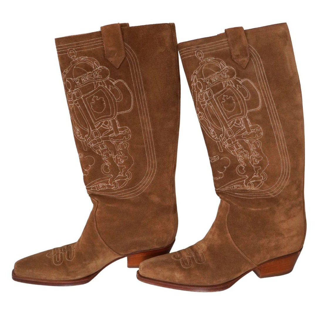 Hermès Brown Suede Calfskin Folk 35 Embroidered Cowboy Boots sz 38 - 15