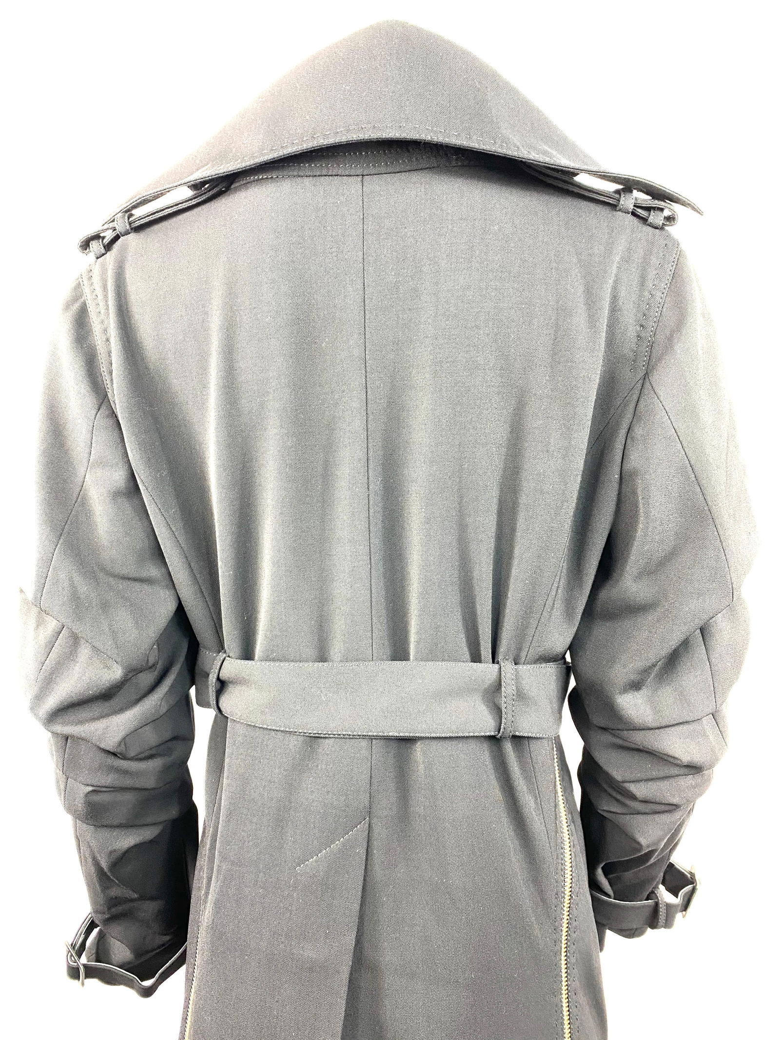 Gianfranco Ferre Black Wool Long Coat Jacket w/ Belt Size 44 - 14