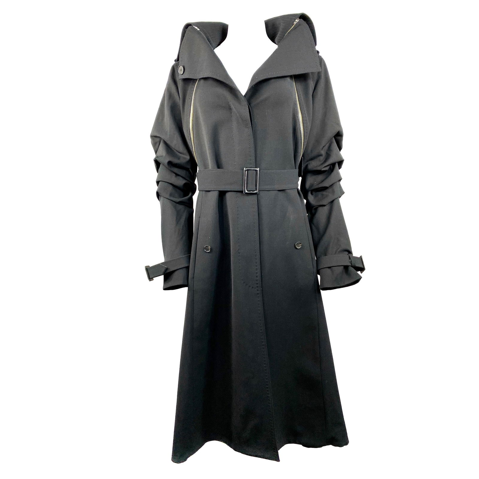 Gianfranco Ferre Black Wool Long Coat Jacket w/ Belt Size 44 - 7