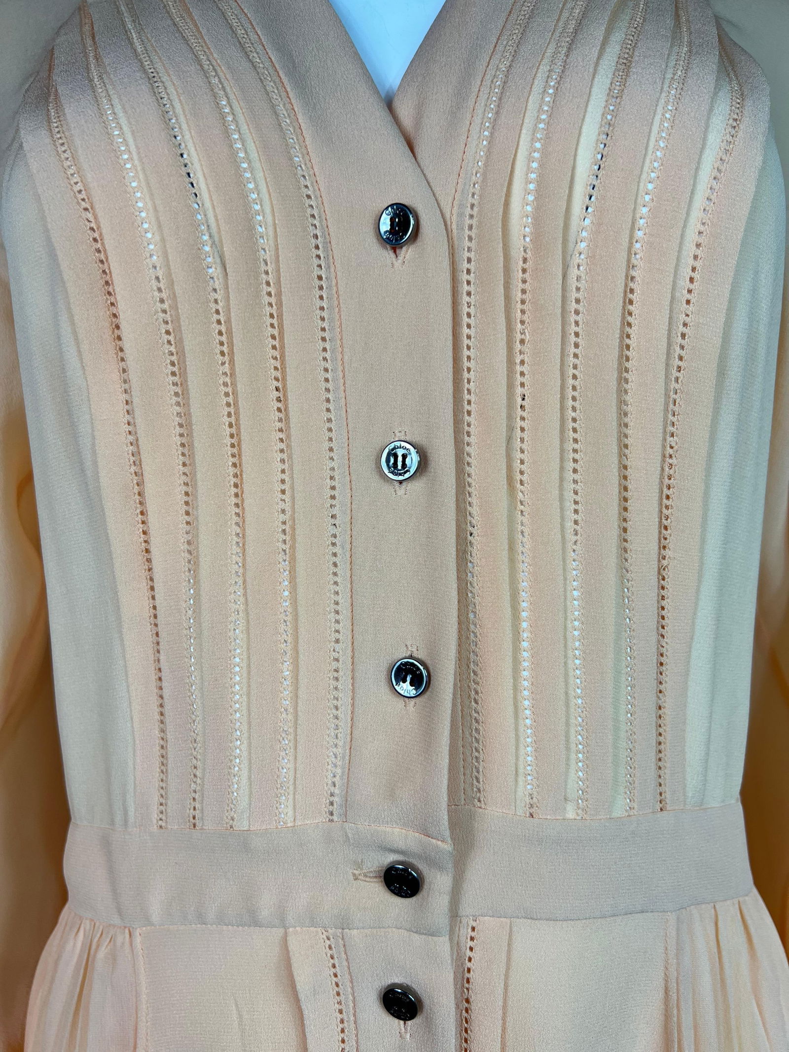 Chloe Peach Silk Pleated Maxi Dress, Size 36 - 13