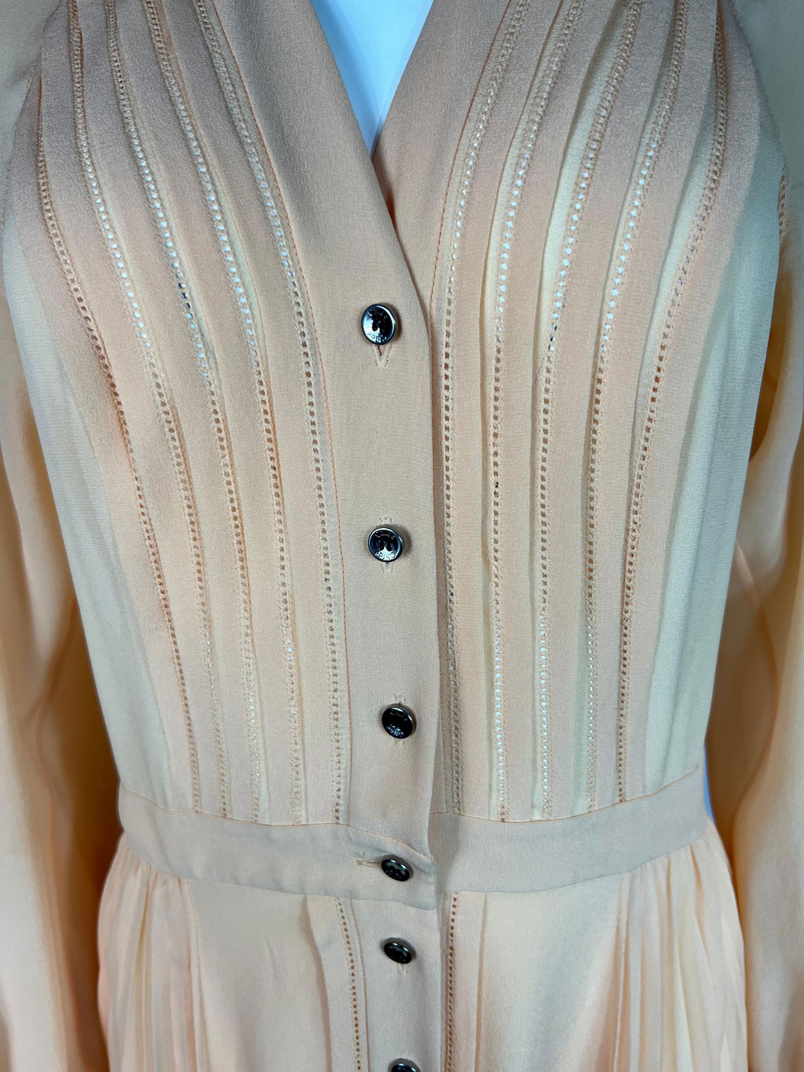 Chloe Peach Silk Pleated Maxi Dress, Size 36 - 8