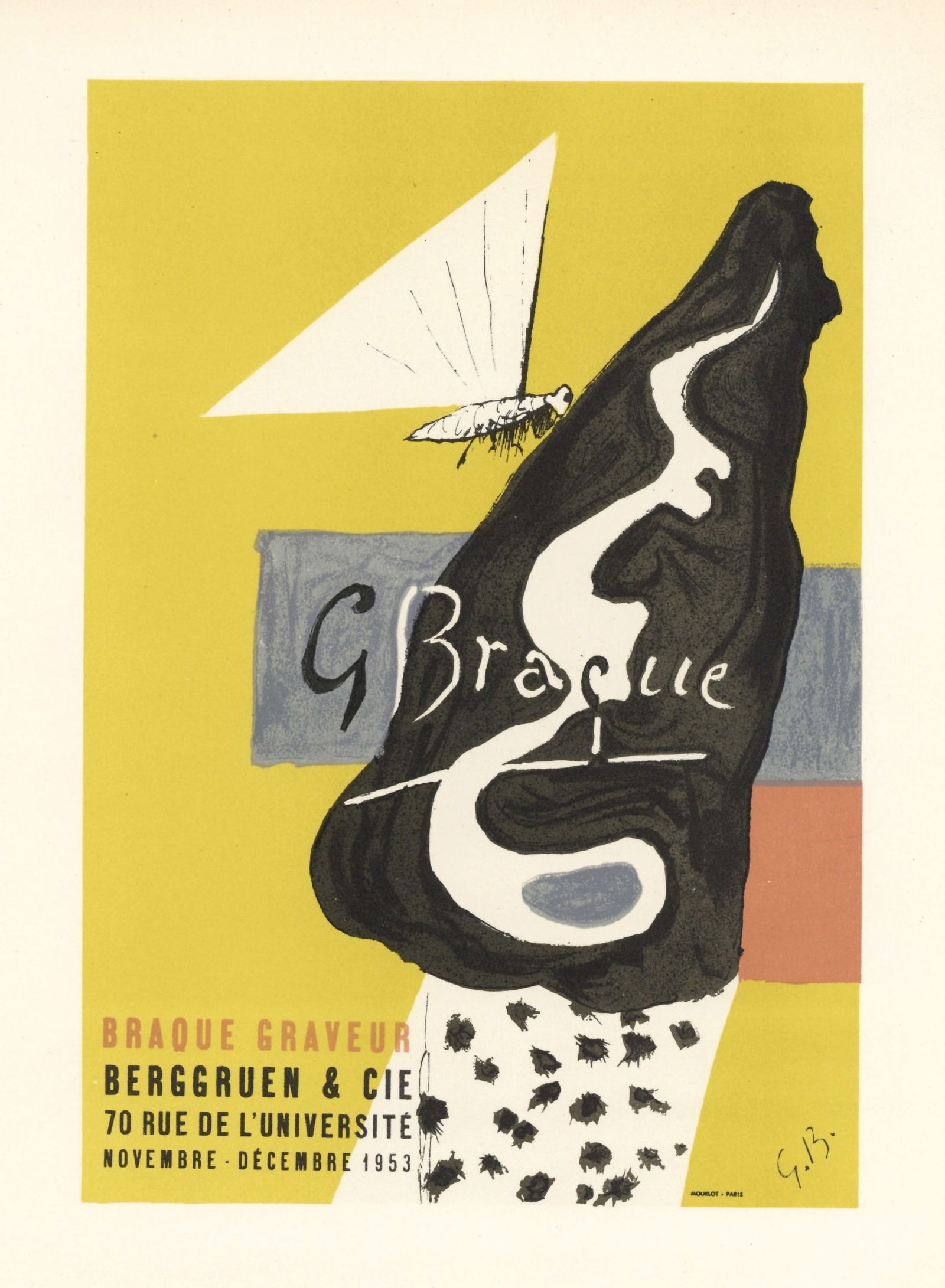Georges Braque lithograph poster "Braque Graveur": Title: Georges Braque lithograph poster "Braque Graveur" Description: Medium: lithograph (after the original lithograph poster "Braque Graveur" for the Berggruen Gallery). During the late 1940's and t