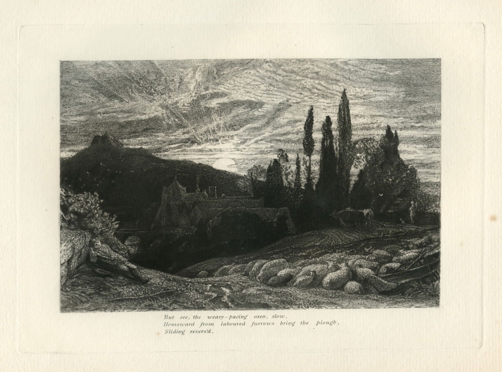 Samuel Palmer Eclogue 2: Title: Samuel Palmer Eclogue 2 Description: Medium: heliogravure (after the drawing). This impression on Alton Mill laid paper was printed in 1883 for "An English Version of the Eclogues of Virgil" an