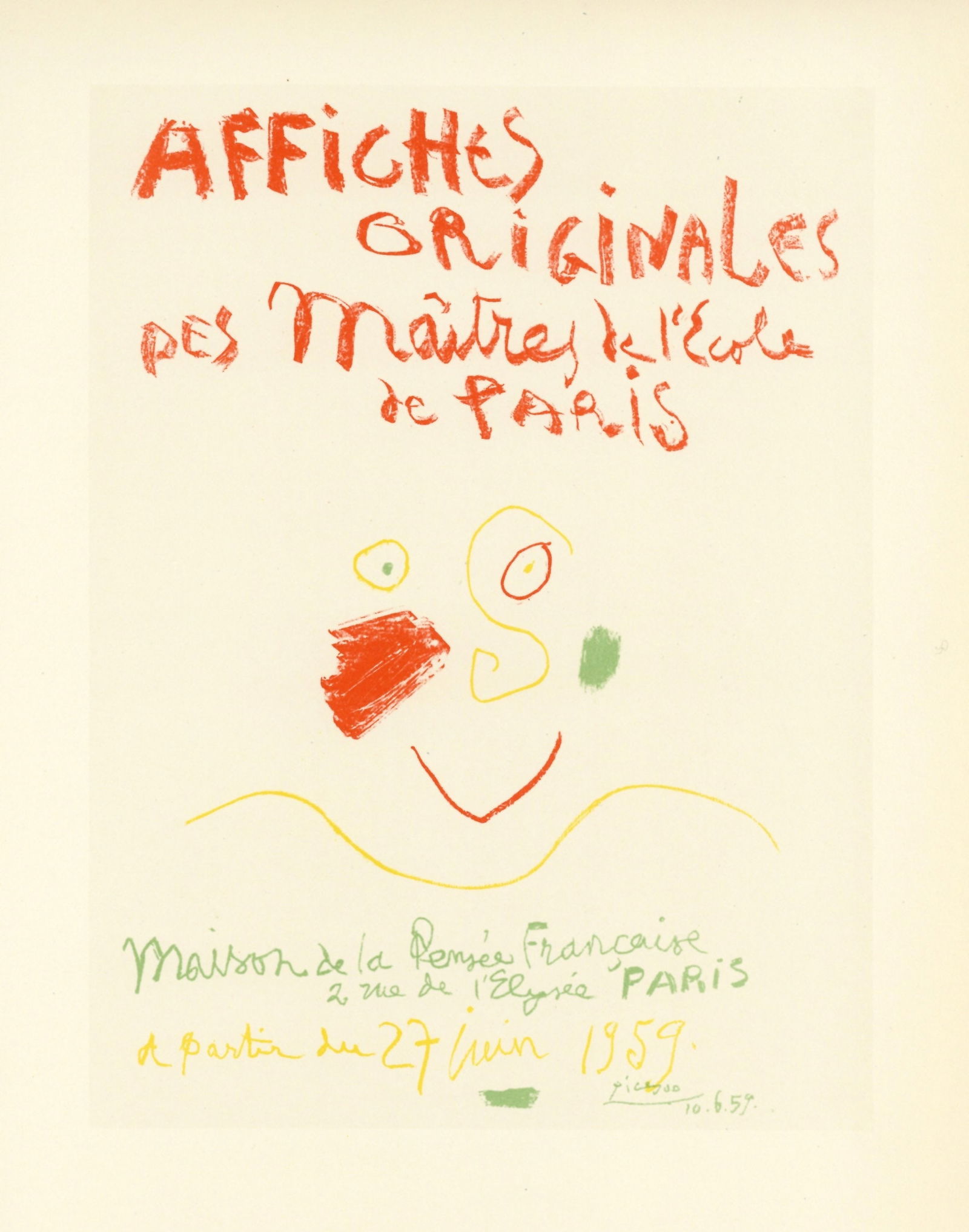 Pablo Picasso lithograph poster "Affiches Originales": Title: Pablo Picasso lithograph poster "Affiches Originales" Description: Medium: lithograph (after the original lithograph poster). During the late 1940's and throughout the 1950's, Picasso created a