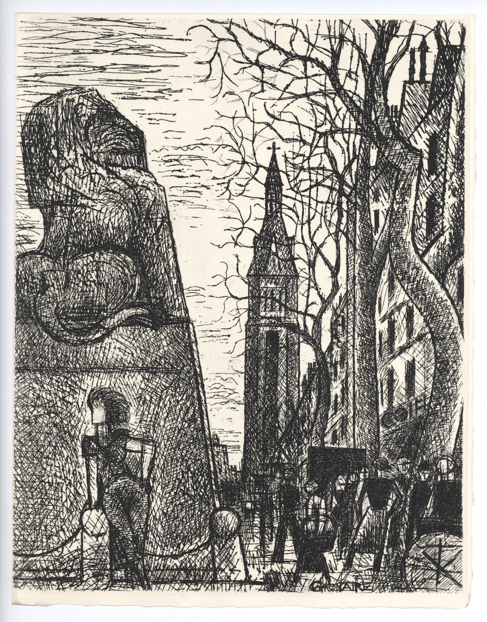 Marcel Gromaire original etching "Petit-Montrouge": Title: Marcel Gromaire original etching "Petit-Montrouge" Description: Medium: original etching. This impression on Canson et Montgolfier wove paper was printed in 1937 in an edition of 500 for the "P