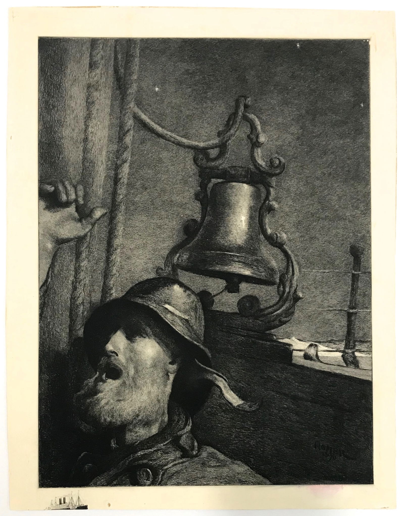 Winslow Homer etching "The Lookout -- All's Well": Title: Winslow Homer etching "The Lookout -- All's Well" Description: Medium: etching (etched by William Bicknell after Winslow Homer's 1896 painting). Although there is no inscription, it is