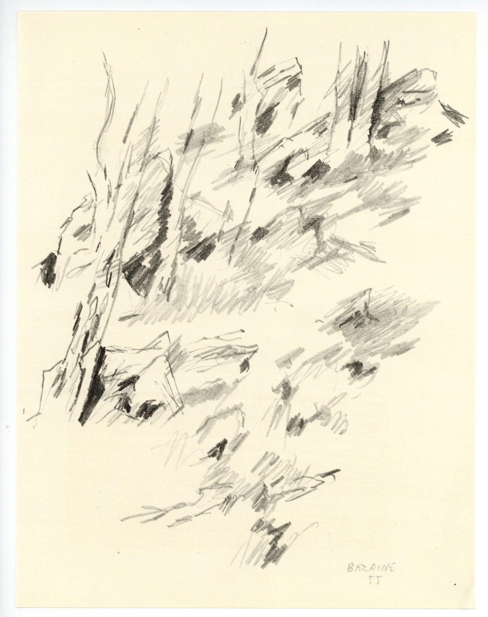 Jean Bazaine lithograph, 1958: Title: Jean Bazaine lithograph, 1958 Description: Medium: lithograph (after the drawing). Printed in 1958 for the art revue XXe Siecle (issue number 11) and published in Paris by San Lazzaro. Sheet