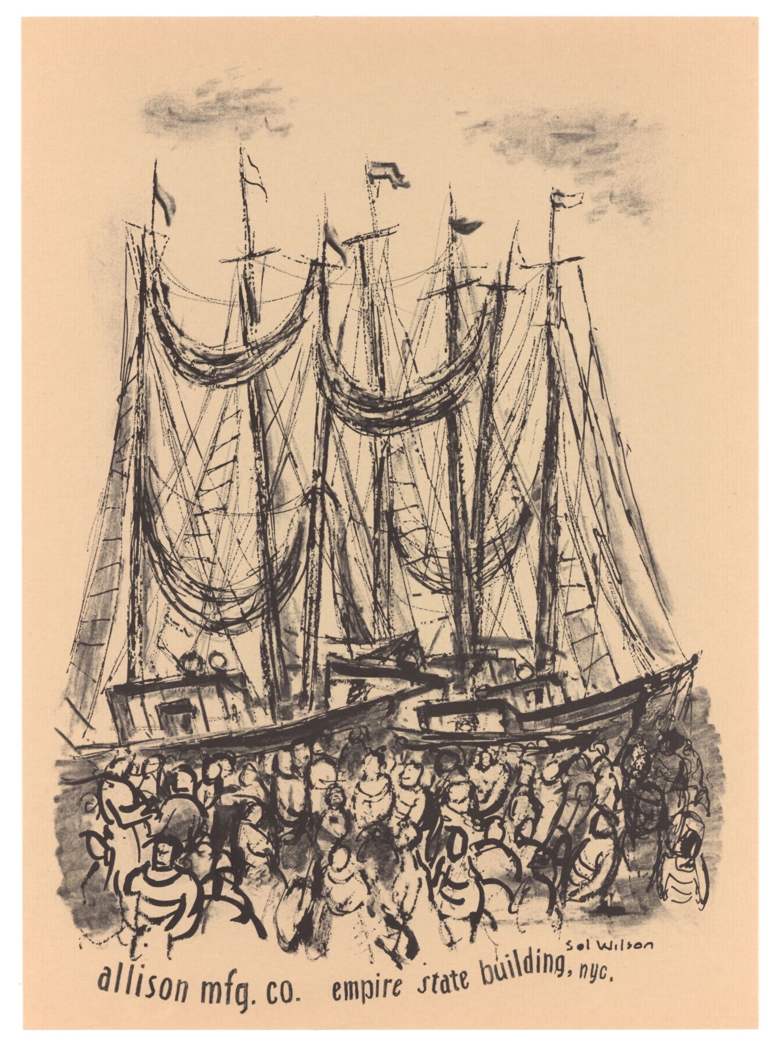 Sol Wilson original lithograph: Title: Sol Wilson original lithograph Description: Medium: original lithograph. This lithograph was printed in 1956 for the "Improvisations" portfolio, published by the Artists Equity Association of