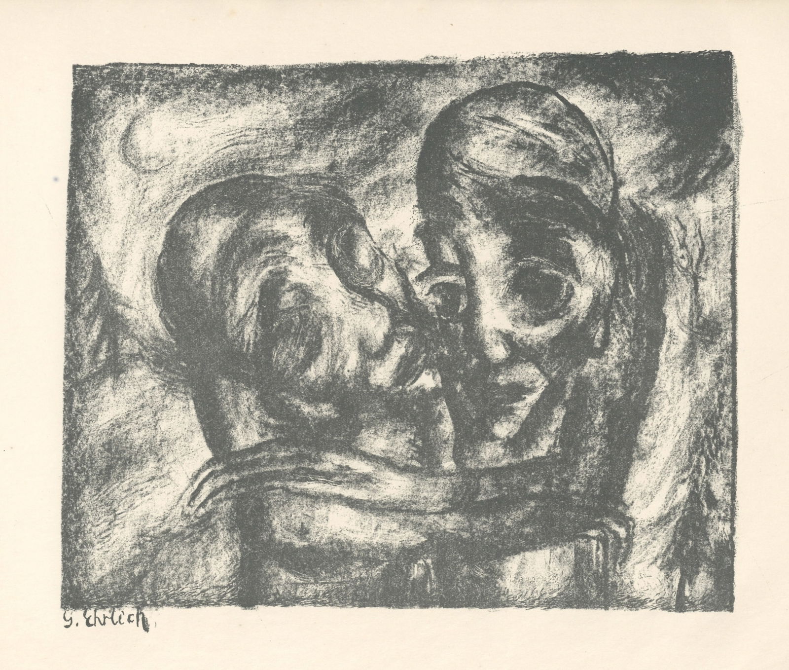 Georg Ehrlich "Trostung" original lithograph: Title: Georg Ehrlich "Trostung" original lithograph Description: Medium: original lithograph. This striking lithograph was published in 1920 for Genius. The image size is 7 1/2 x 9 1/4 inches (195 x