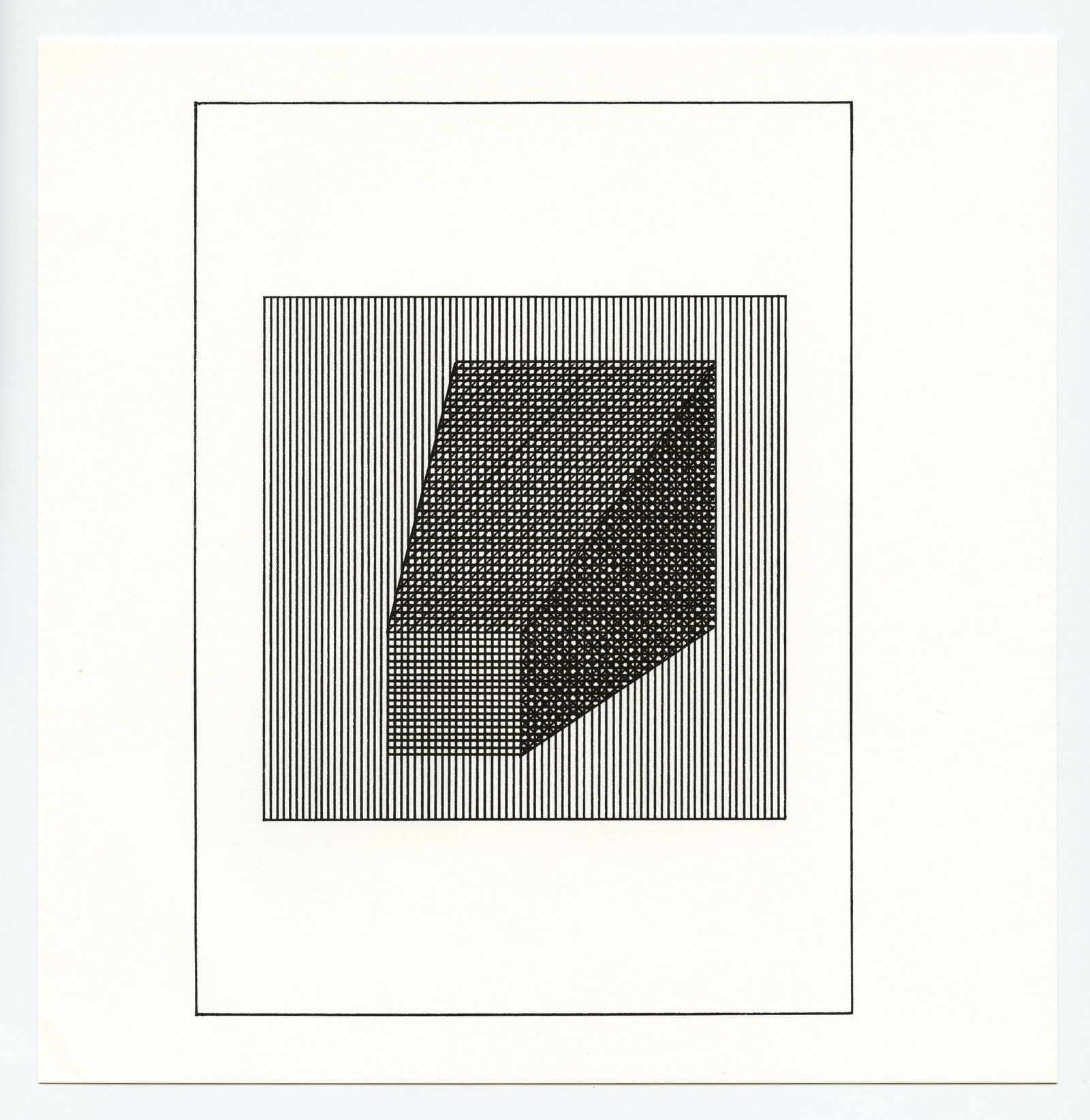 Sol LeWitt silkscreen, edition of 1500: Title: Sol LeWitt silkscreen, edition of 1500 Description: Medium: silkscreen. Printed in 1984 for "Ficciones" and published by The Limited Editions Club in an edition of 1500. Size: 8 x 7 3/4 inches